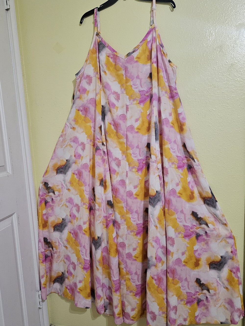 Flowy Pink & Yellow Watercolor Maxi Skirt